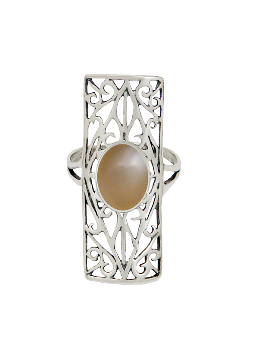 Sterling Silver Filigree Ring With Peach Moonstone Size 6